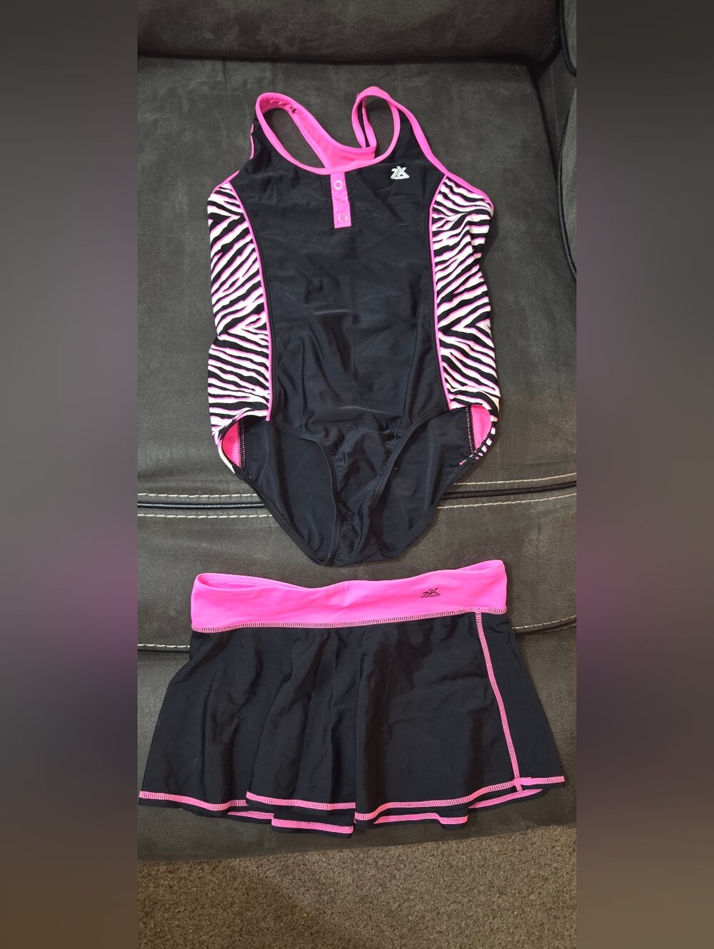 ZeroXposur Black 2-Piece Swimsuit with Hot Pink Zebra Panels And Skirt
